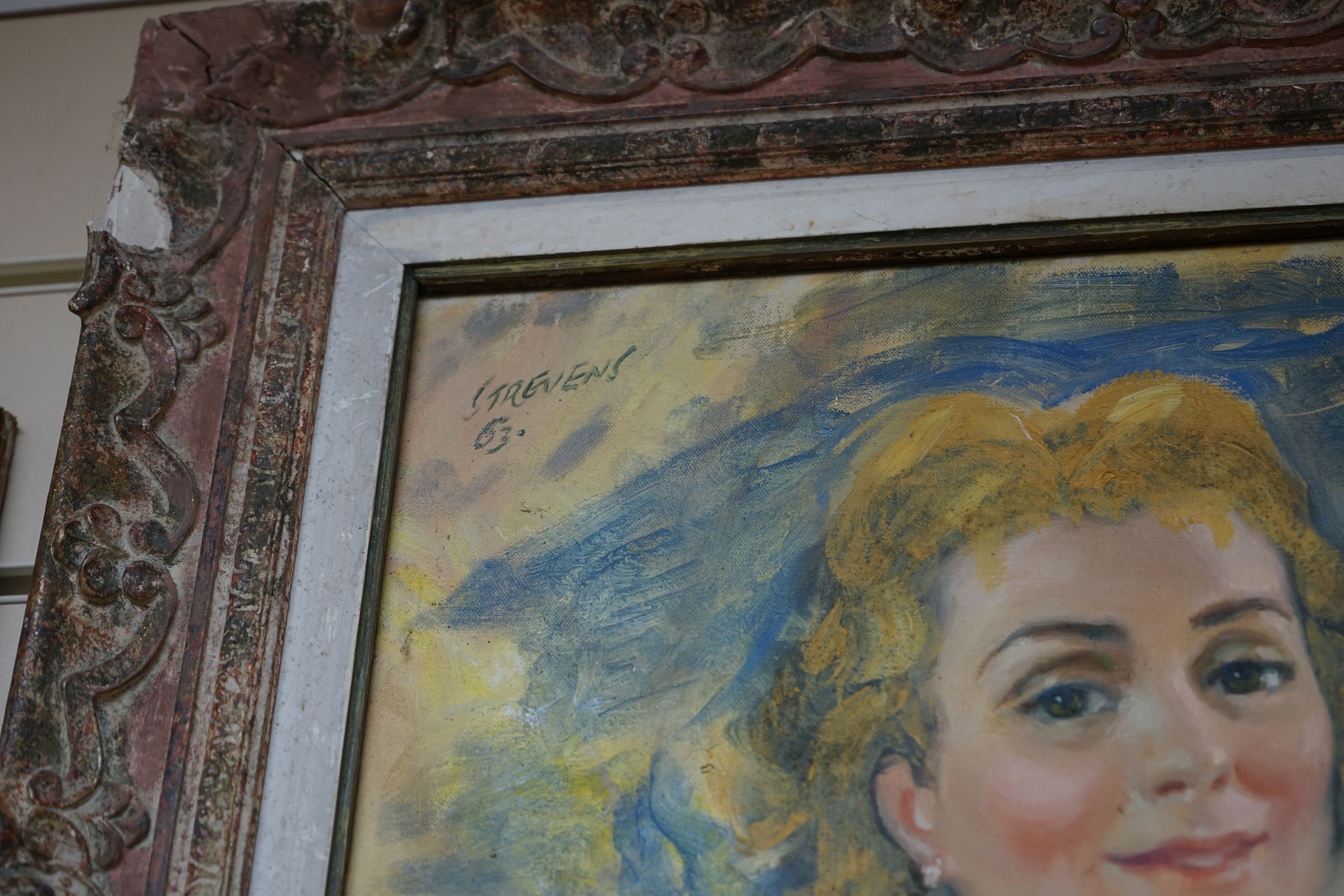 John Strevens (1902-1990), oil on canvas, Portrait of Betty Melgrave, signed and dated '63, and inscribed verso, 50 x 40cm